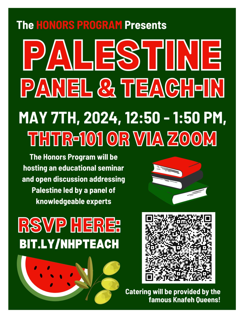 Honors Program Palestine Panel and Teach-In flyer