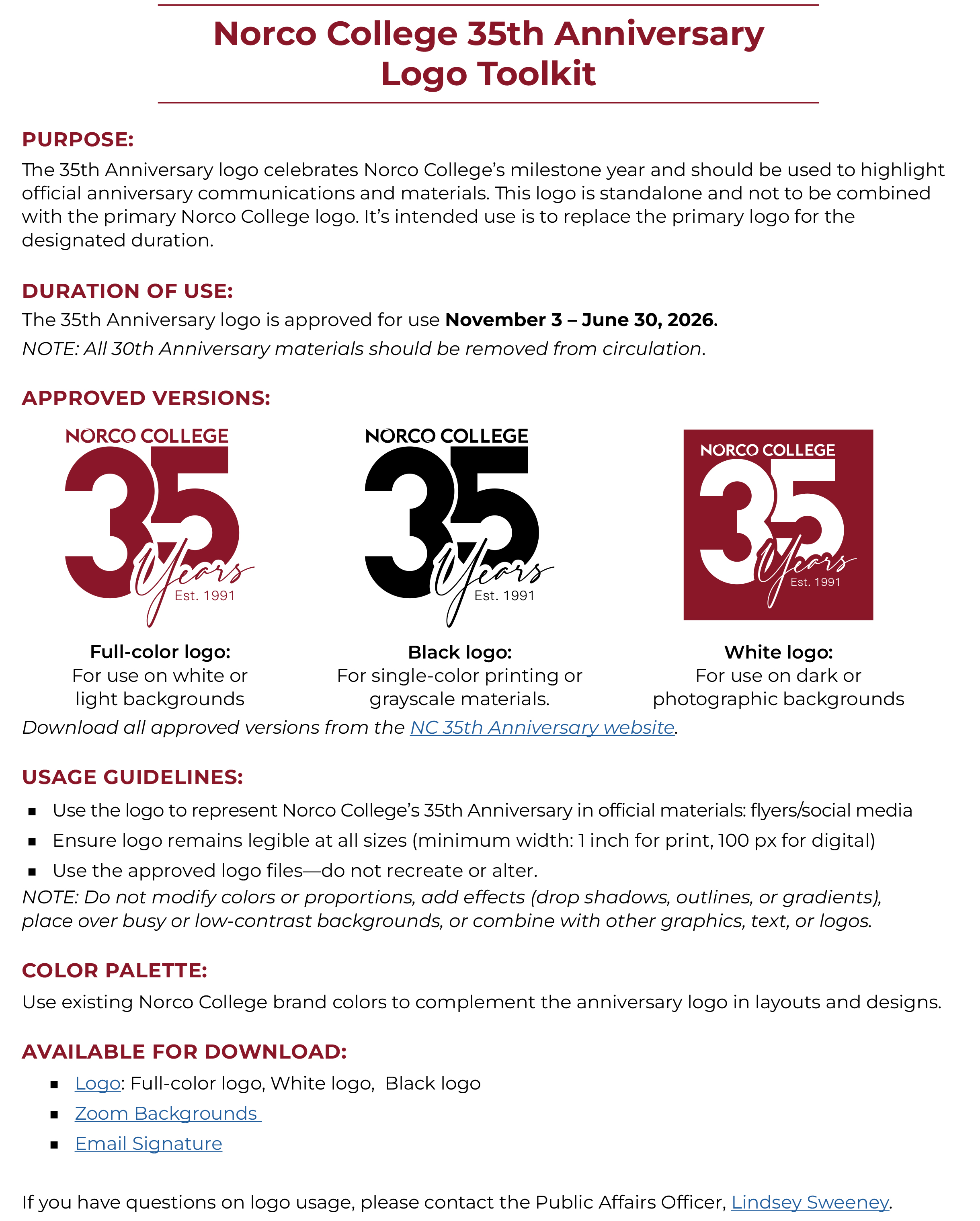 Norco College 35th Anniversary Logo Toolkit