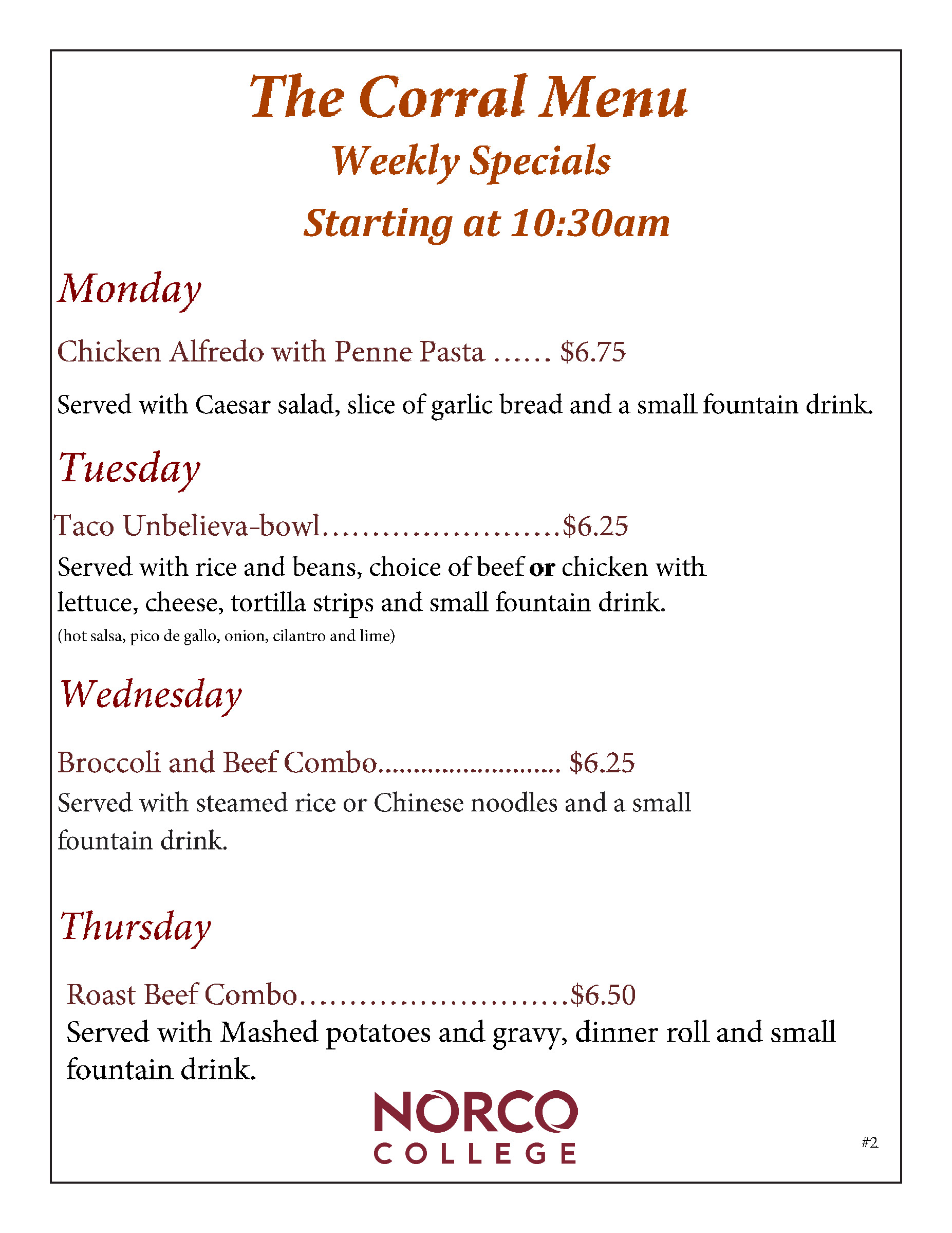 Food Services Weekly Special 1