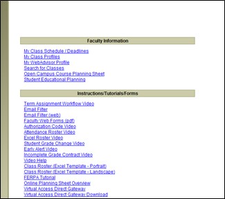 WebAdvisor Faculty Menu Faculty Information and Instructions, Tutorials, Forms