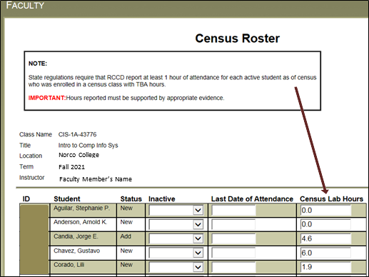 Census Roster with Census Lab Hours