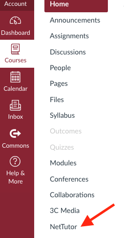 NetTutor Link on Canvas menu