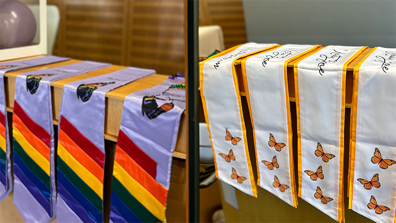 Lavender and Undocu celebration sashes