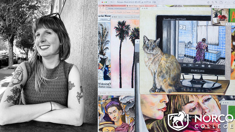 A picture of the artist Michelle Ramin and a photo of her artwork.
