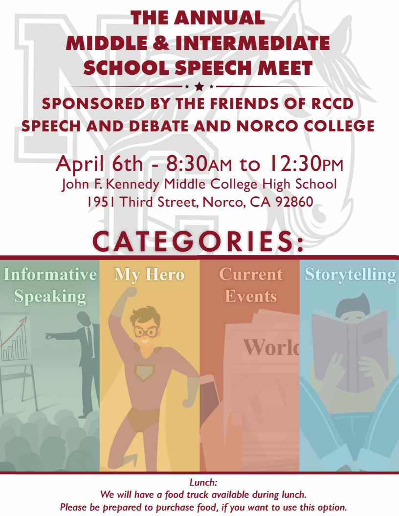 Norco College Speech Meet 2024 schedule