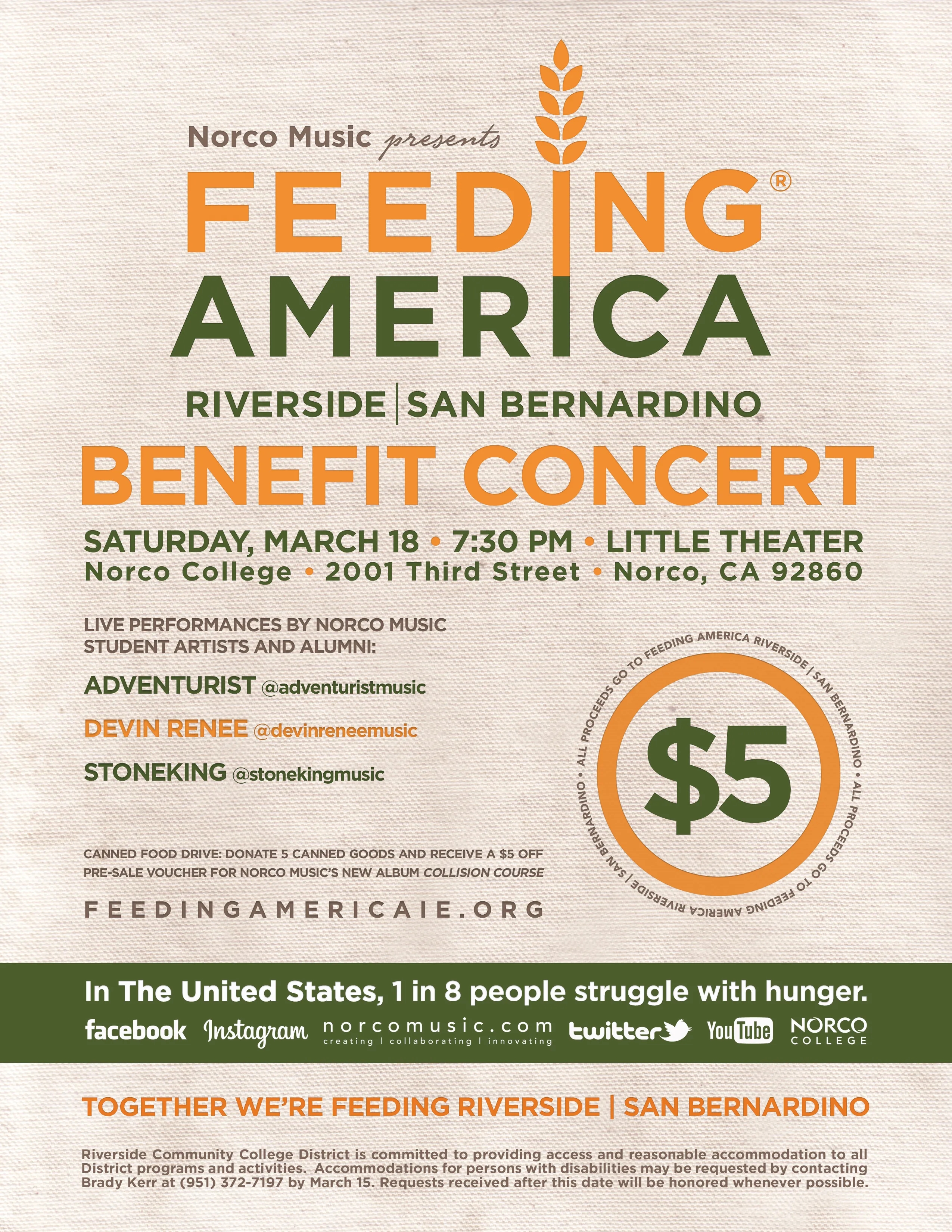 Feeding America Benefit Concert flyer Feeding America Benefit Concert flyer