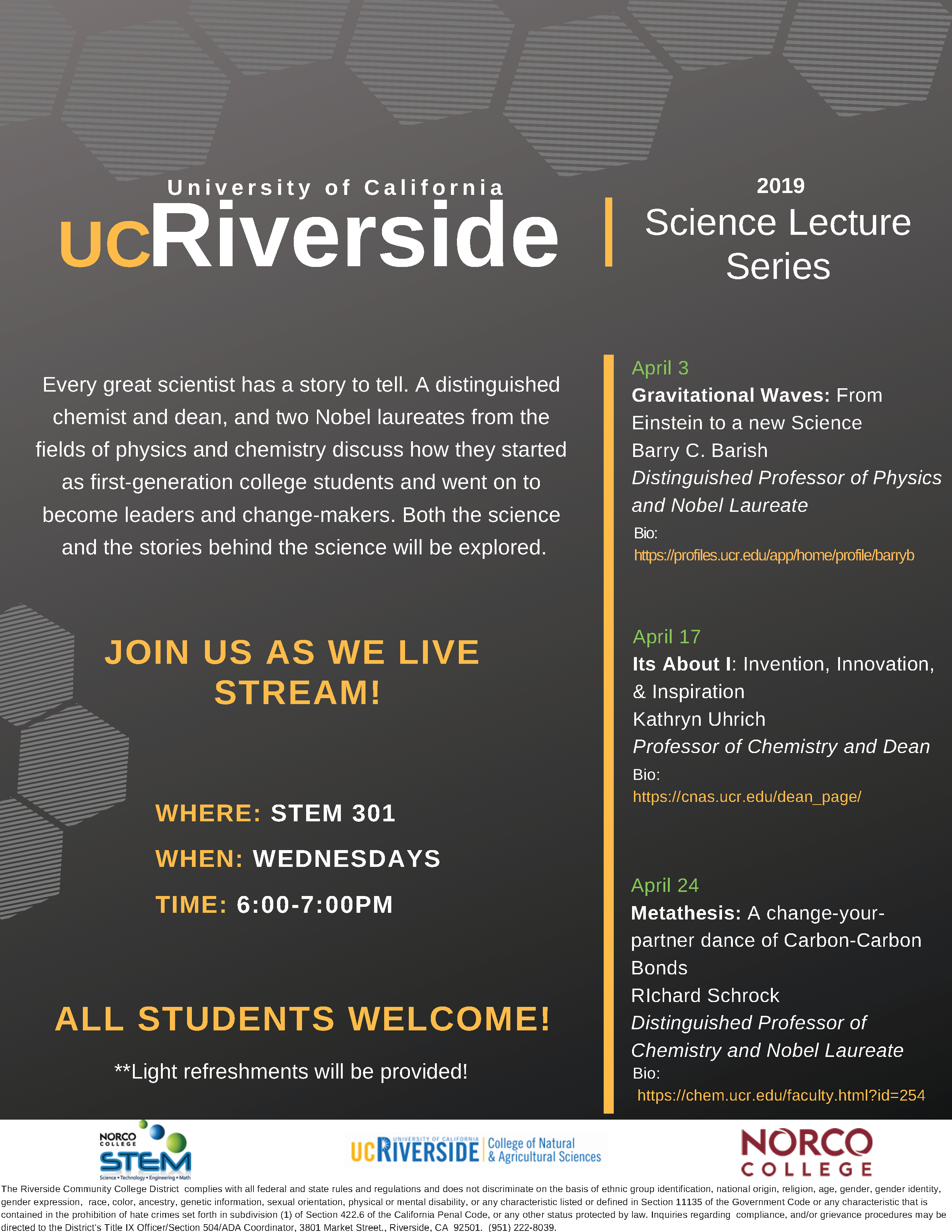 UCR Science Lecture Series 2019 flyer UCR Science Lecture Series 2019 flyer