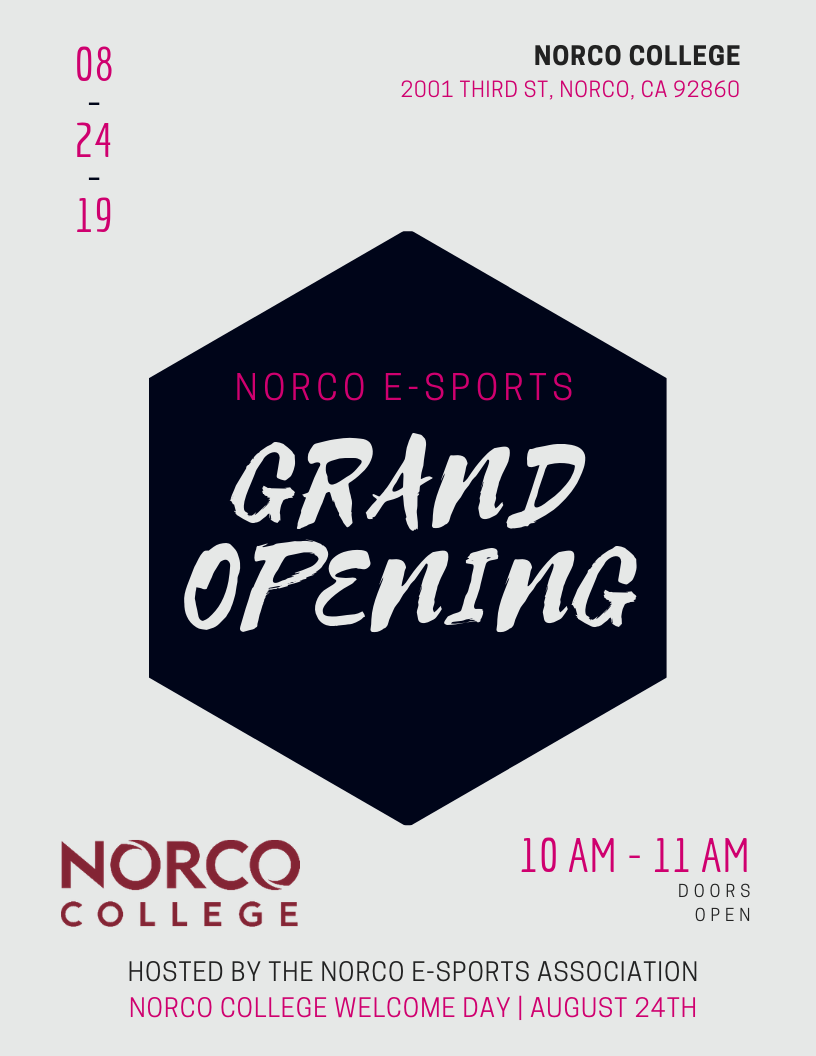 Norco e-Sports Grand Opening Flyer Norco e-Sports Grand Opening Flyer