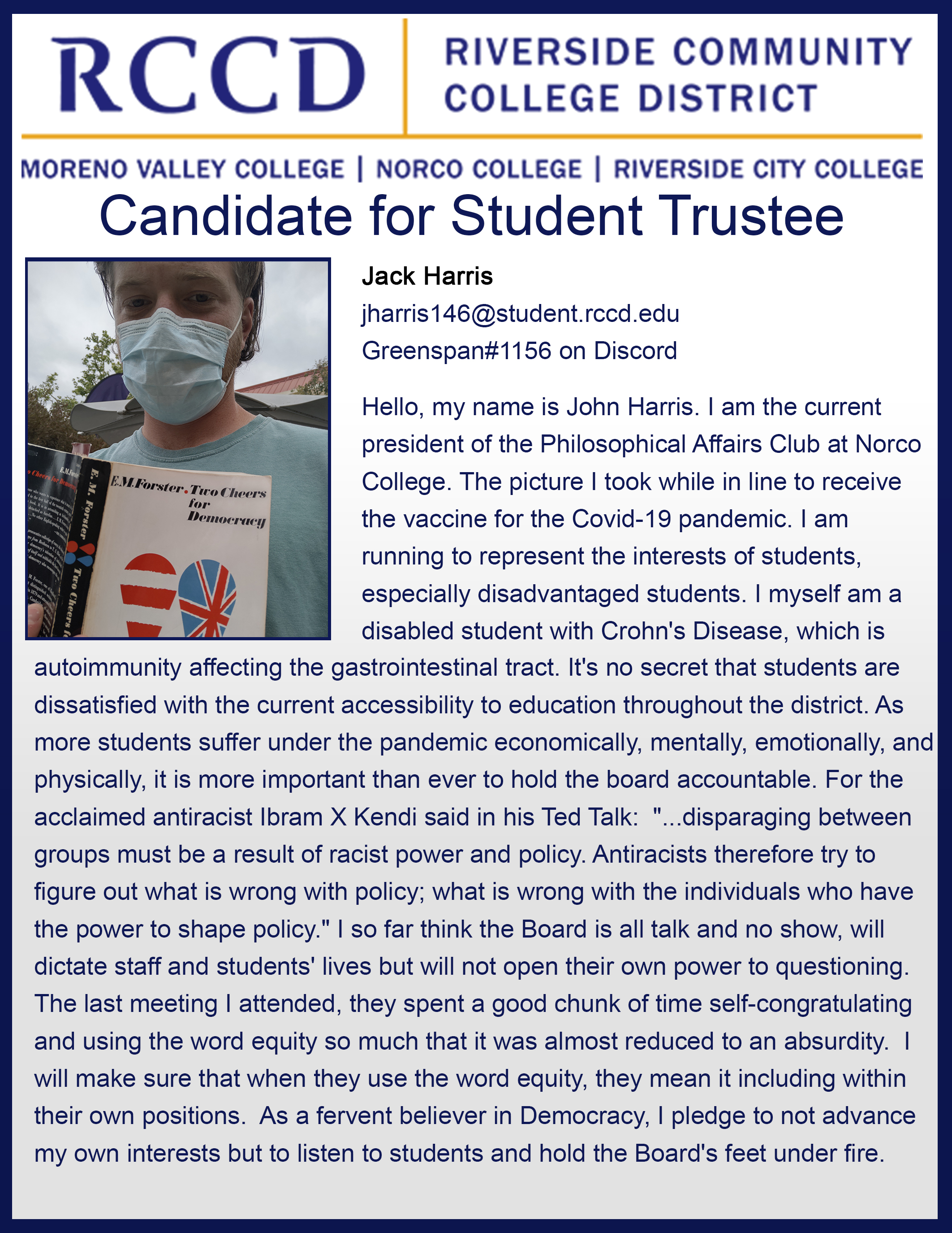 Student Trustee Candidate Statement for Jack Harris Student Trustee Candidate Statement for Jack Harris