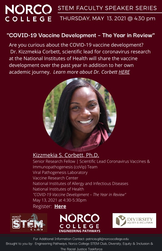STEM Guest Speaker Series Dr. Kizzmekia Corbett flyer STEM Guest Speaker Series Dr. Kizzmekia Corbett flyer
