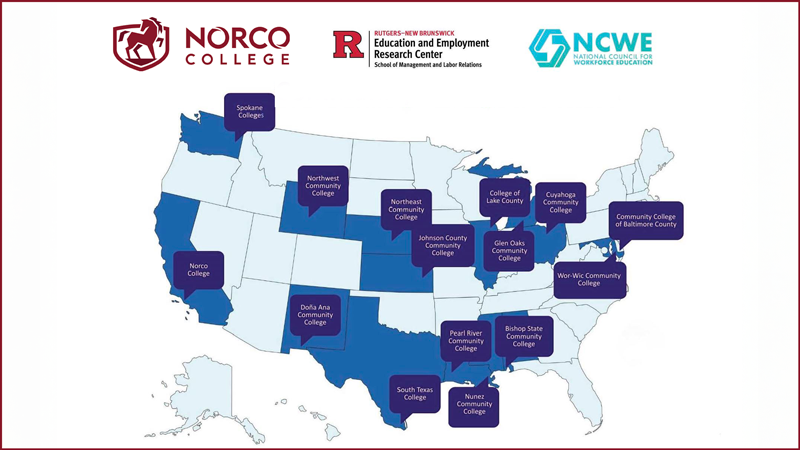 Map of US colleges selected to participate in Student Voices Informing Practice in Noncredit Workforce Education