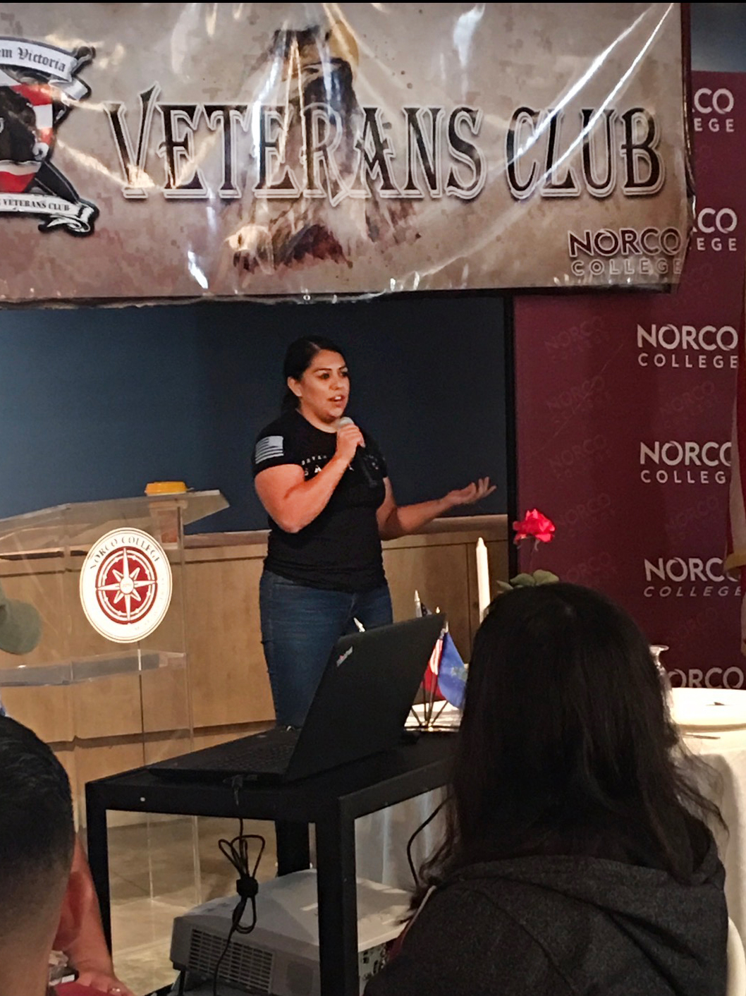 Denise Prado speaking at Norco College Veterans Resource Center event.