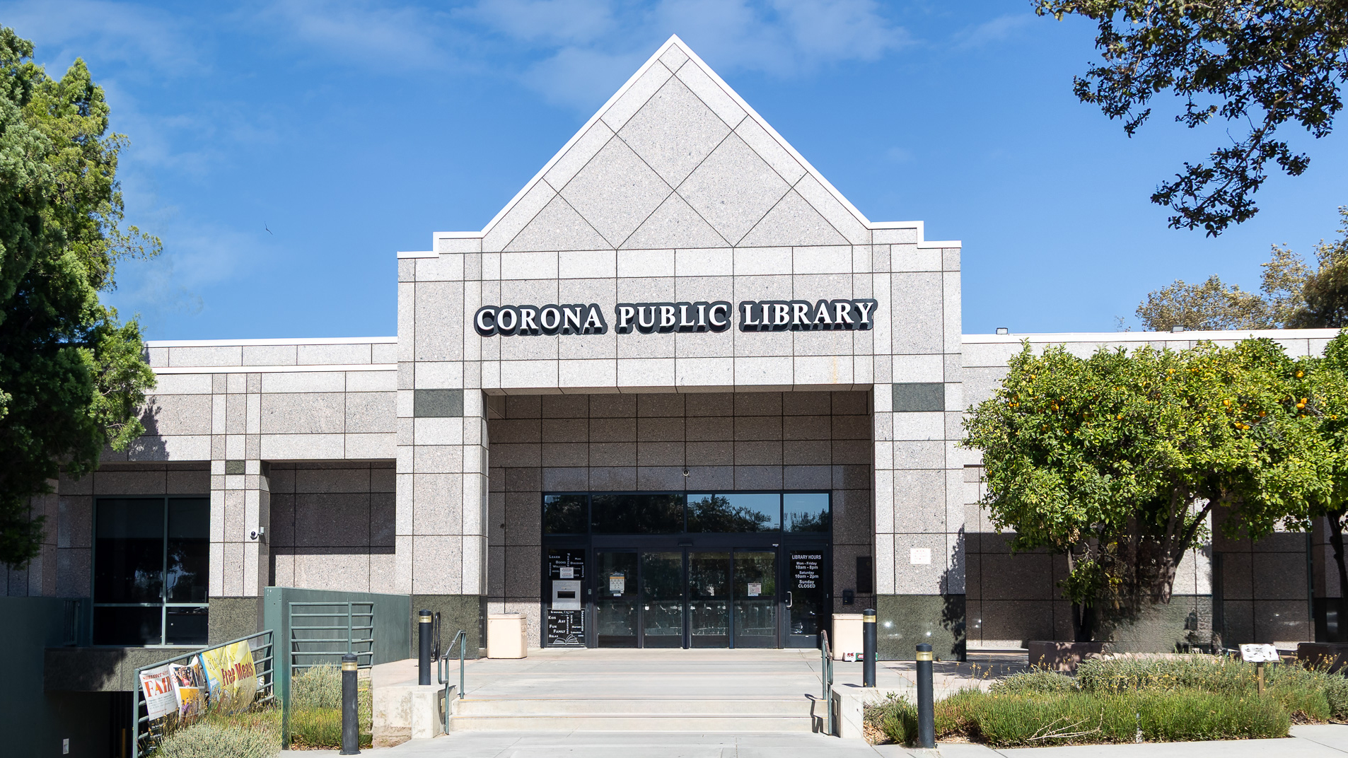 Entrance to the Corona Public Library.