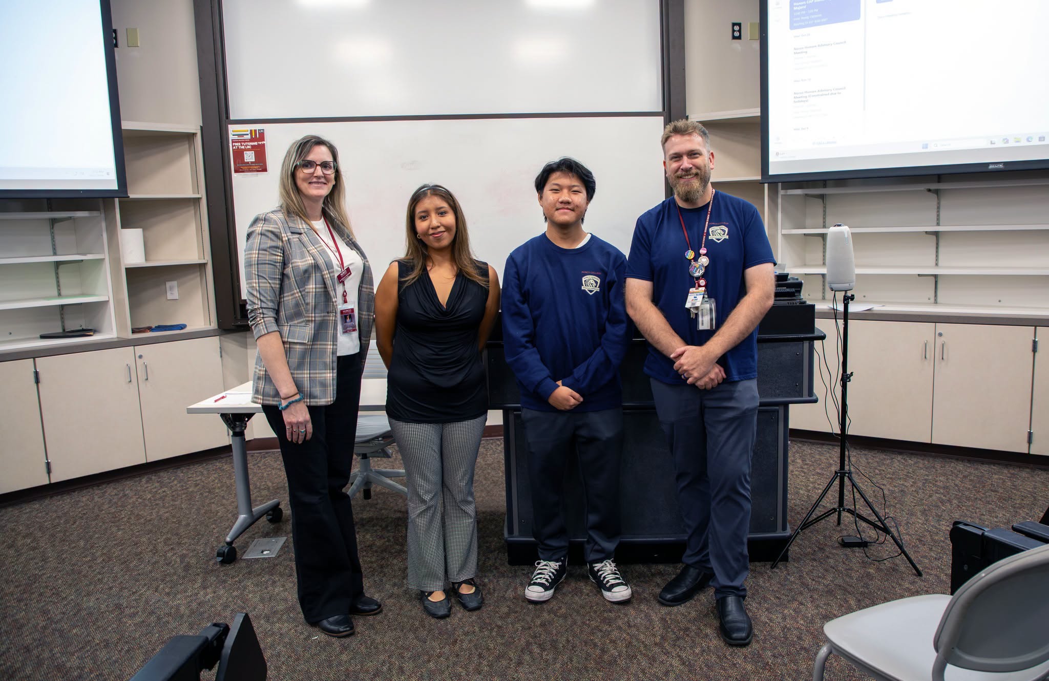Norco College Honors Program Counselor Brittnee Quintanar, guest speaker Estefani Ontiveros, an Honors Program student, and Norco College Honors Program Coordinator Cameron Young Norco College Honors Program Counselor Brittnee Quintanar, guest speaker Estefani Ontiveros, an Honors Program student, and Norco College Honors Program Coordinator Cameron Young