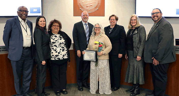 Leona Vassale with RCCD Chancellor Wolde-Ab Issac, Norco College President Monica Green, and RCCD Board of Trustees Leona Vassale with RCCD Chancellor Wolde-Ab Issac, Norco College President Monica Green, and RCCD Board of Trustees