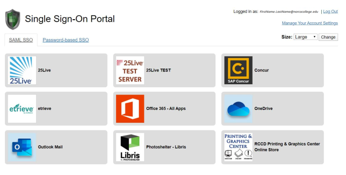 RCCD Single Sign On Portal landing page