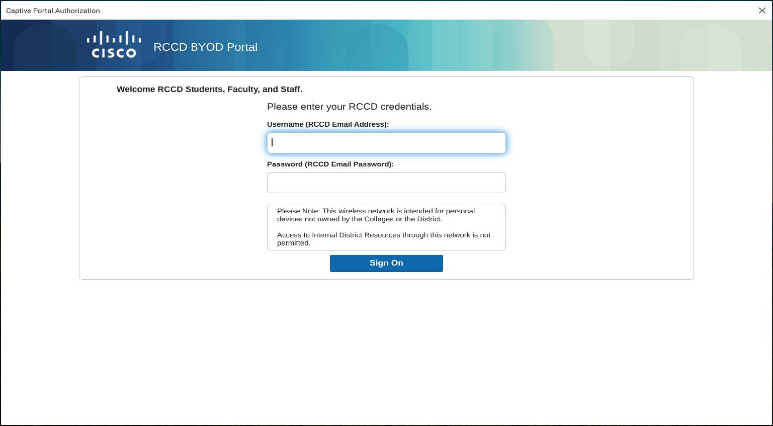 Cisco Riverside Community College District Bring Your Own Device Portal