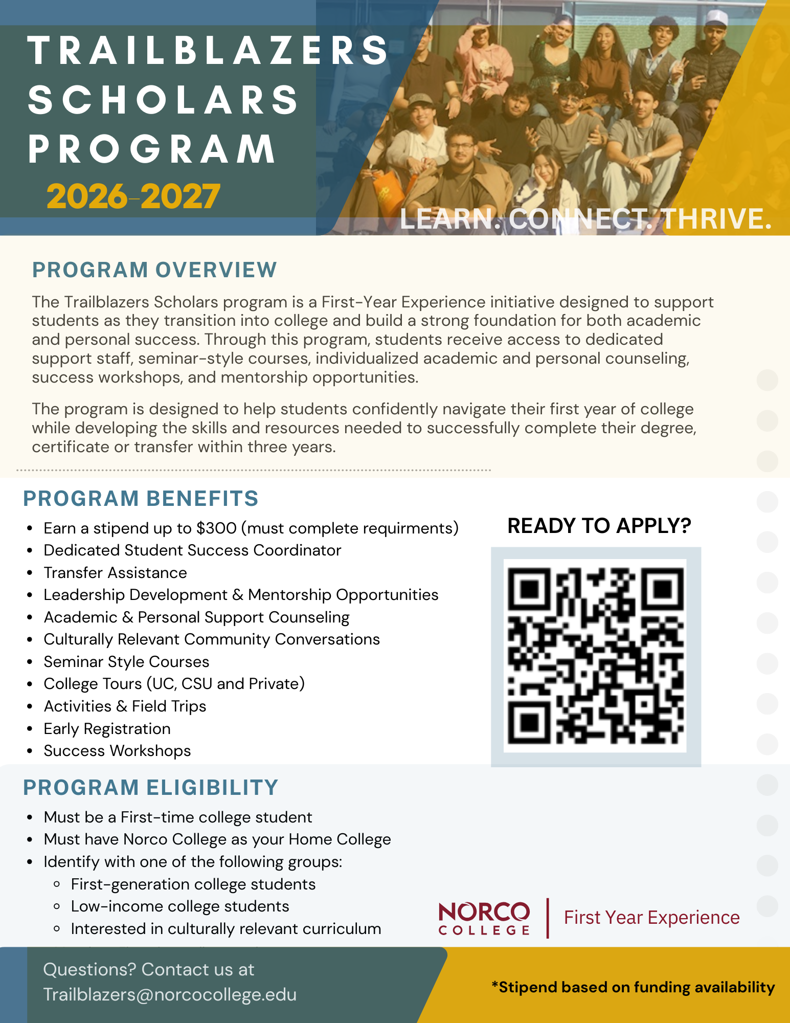Sign up by clicking this form or by scanning the QR code Trailblazer Program Information Flyer