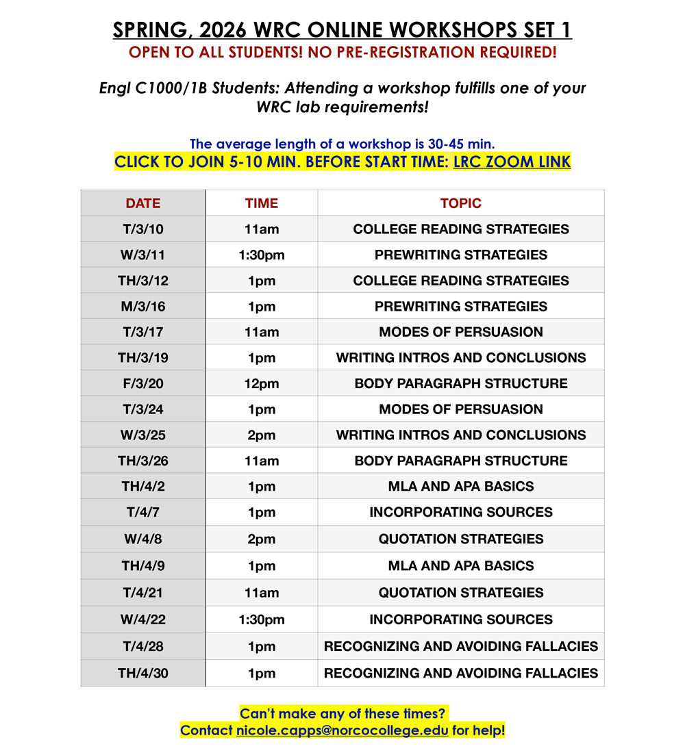 Spring 2026 WRC Online Workshops Set 1 flyer