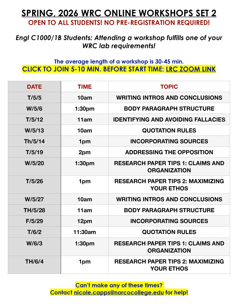 Spring 2026 WRC Online Workshops Set 2 flyer