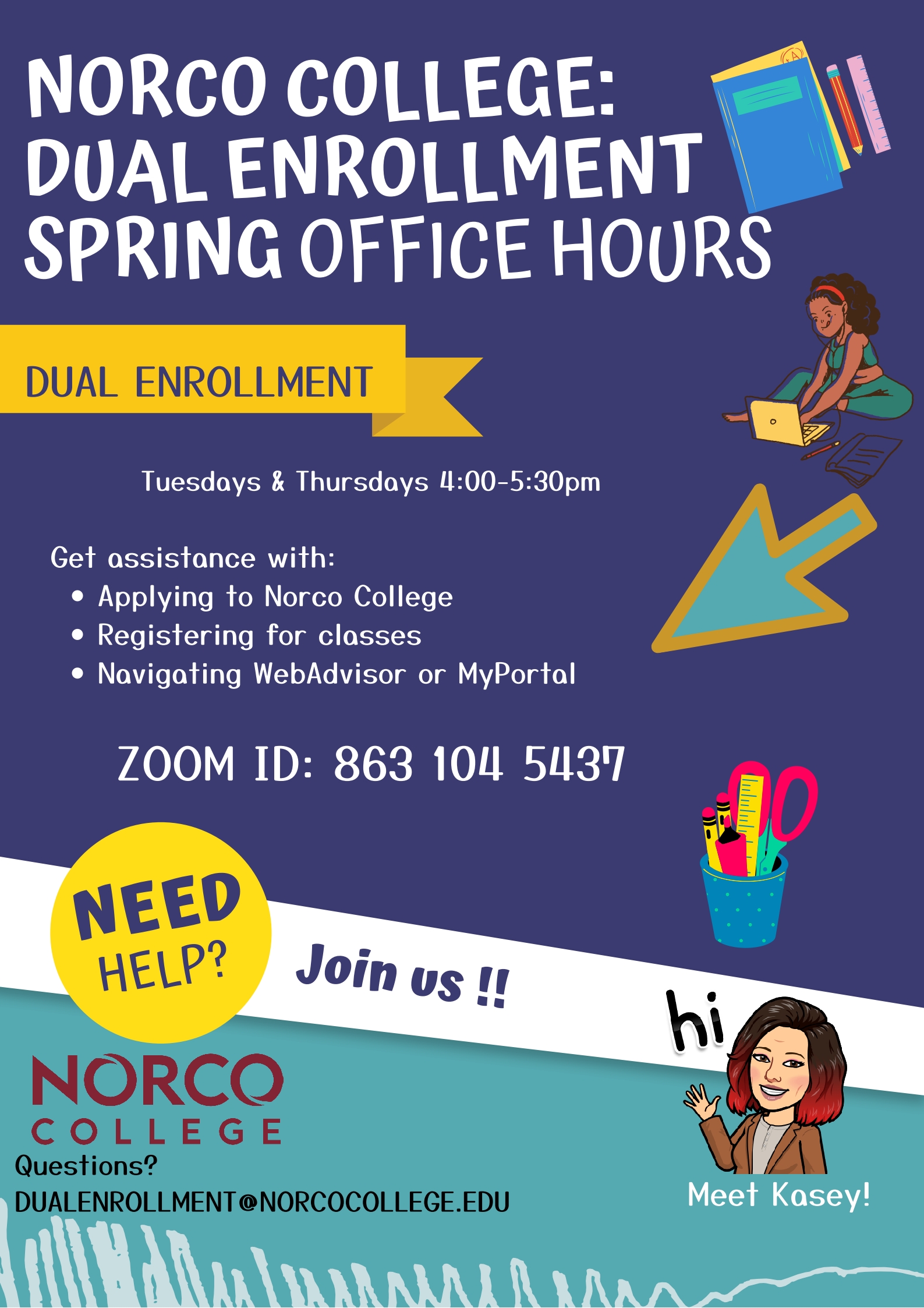 Norco College Dual Enrollment Virtual Hours flyer