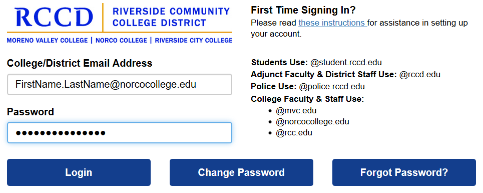 RCCD Single Sign On Portal Sign-In Screen