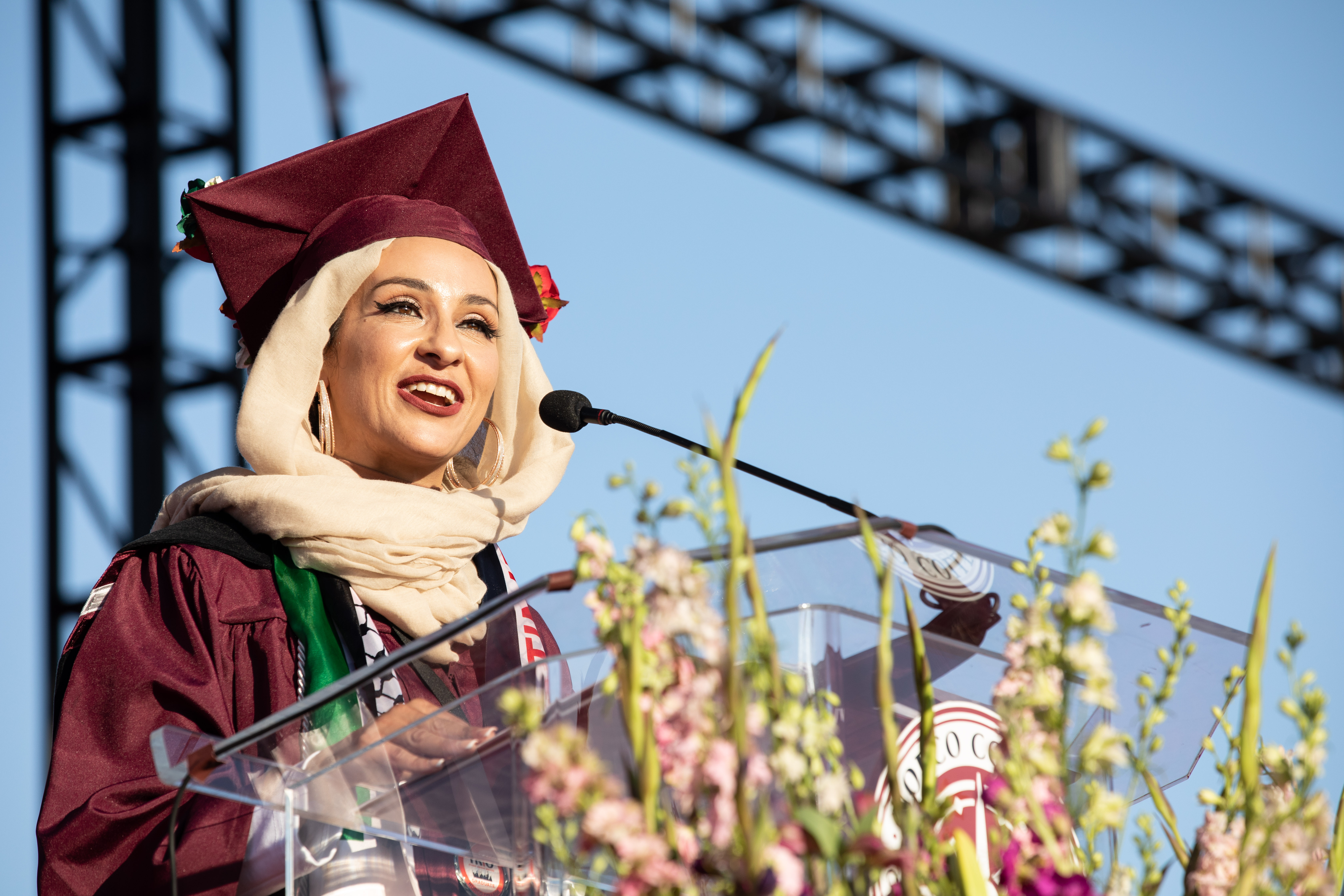 Commencement Student Speaker Ms. Ahlam Gheith speaking at 2022 Norco College Commencement